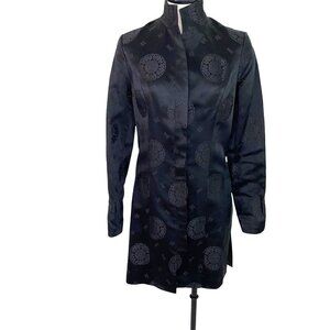 Tei Mei Shanghai Jacket Womens Vintage Asian Motif Embossed Covered Button Black
